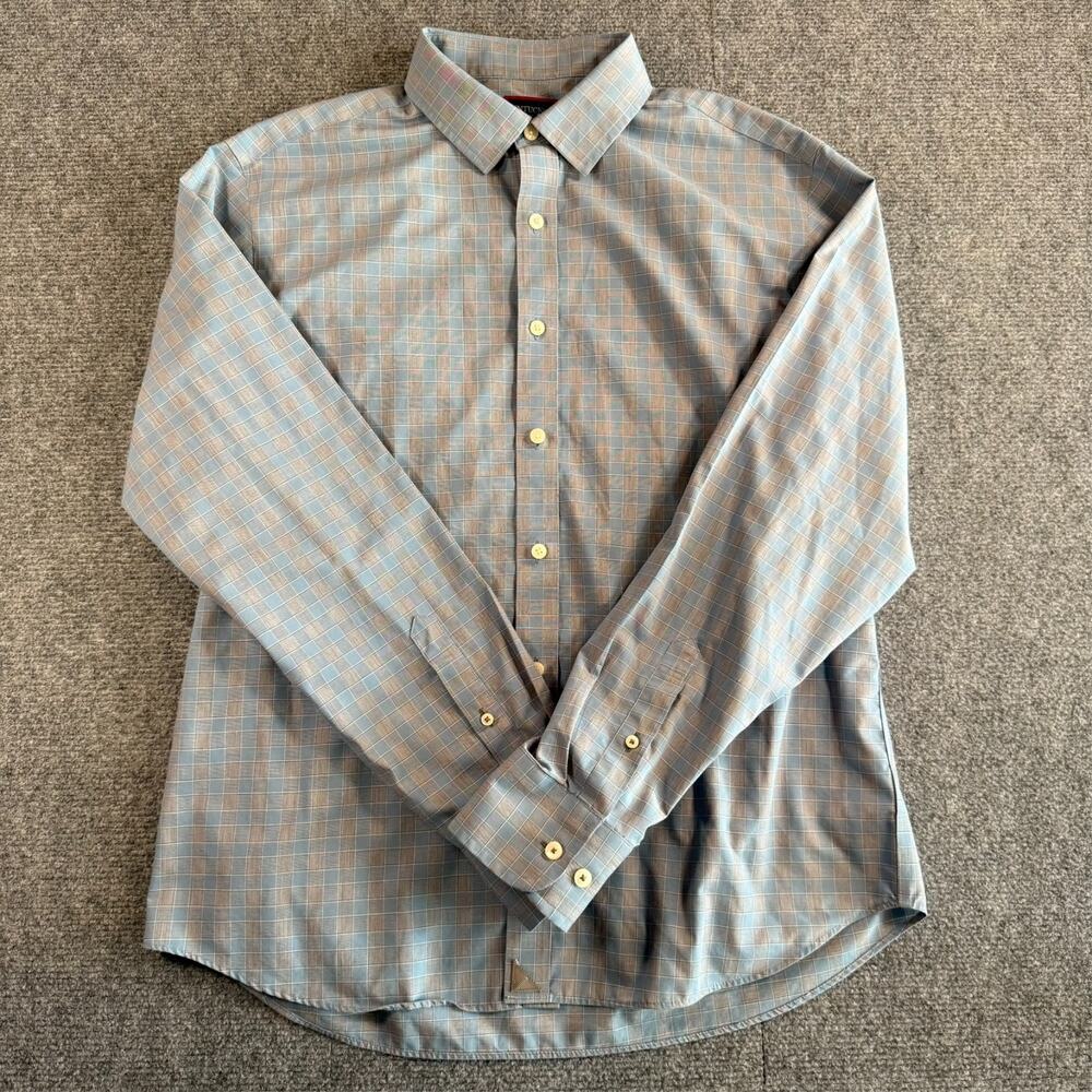 UNTUCKit Men's Large Blue Gray Check Wrinkle Free Long Sleeve Button Up Shirt